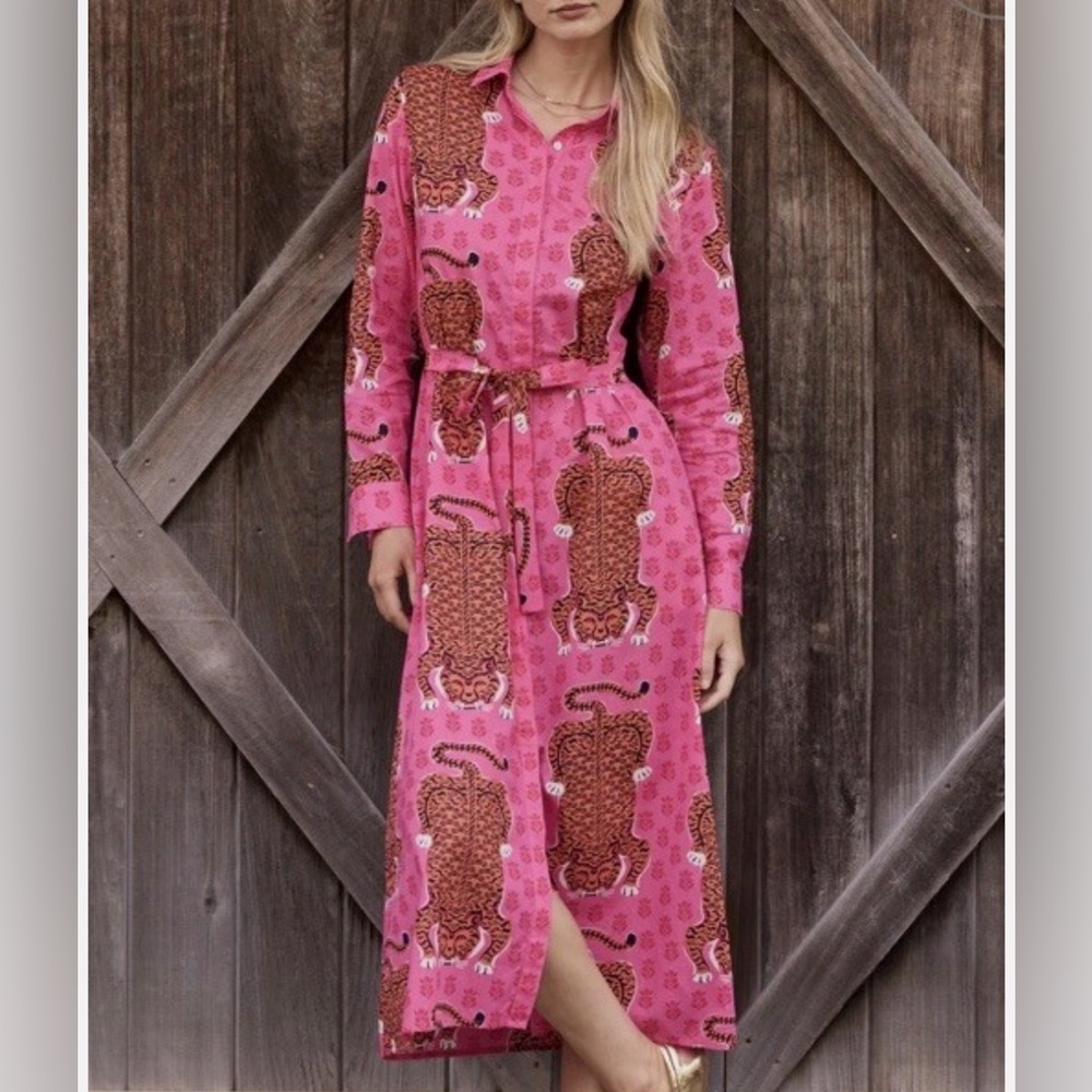 Printfresh Monaco Pink Tiger Organic Cotton Midi Dress NWOT